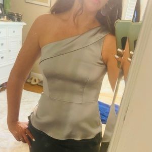 Gorgeous silver satin one shoulder top!
